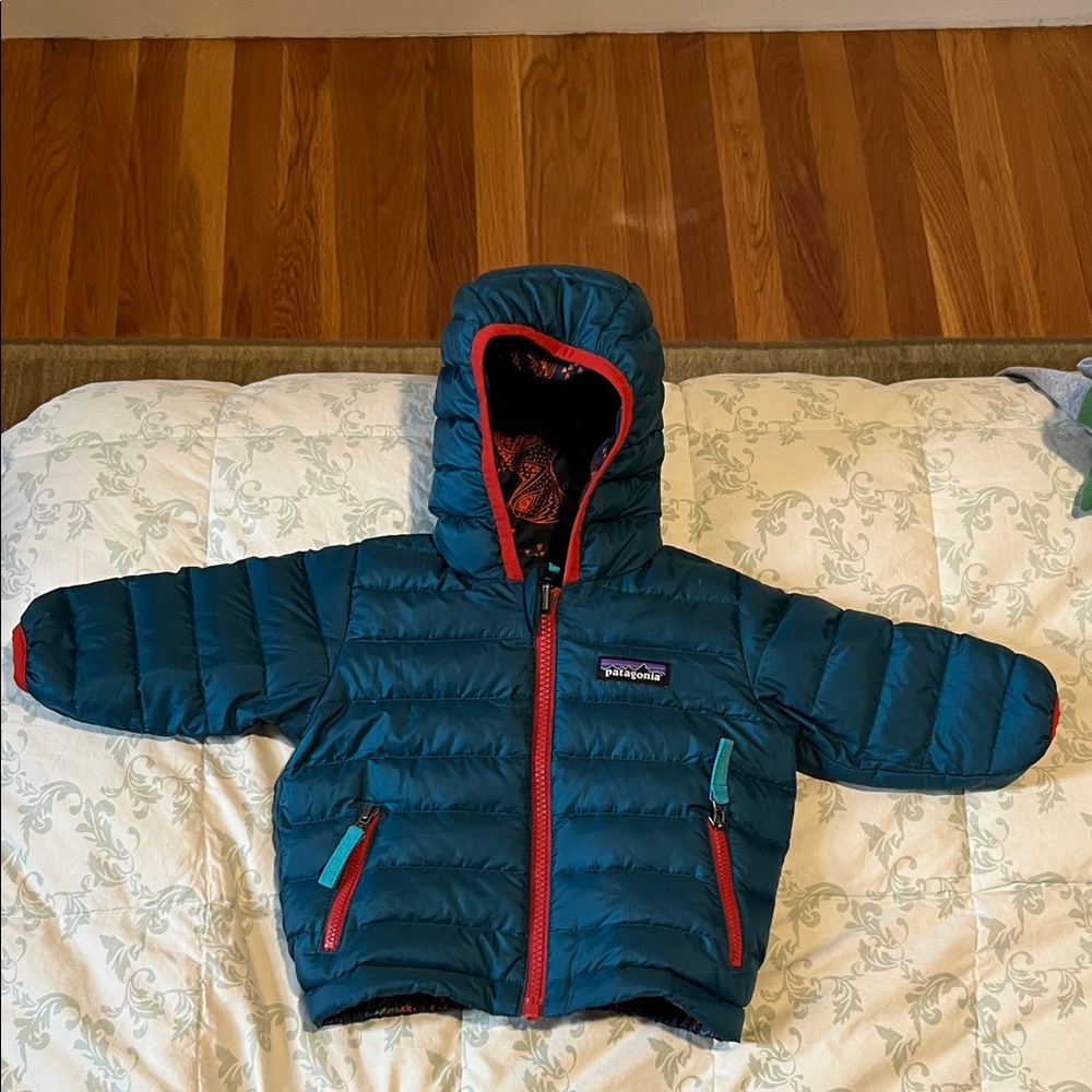Patagonia Teal and Red Kids' Puffer Jacket
